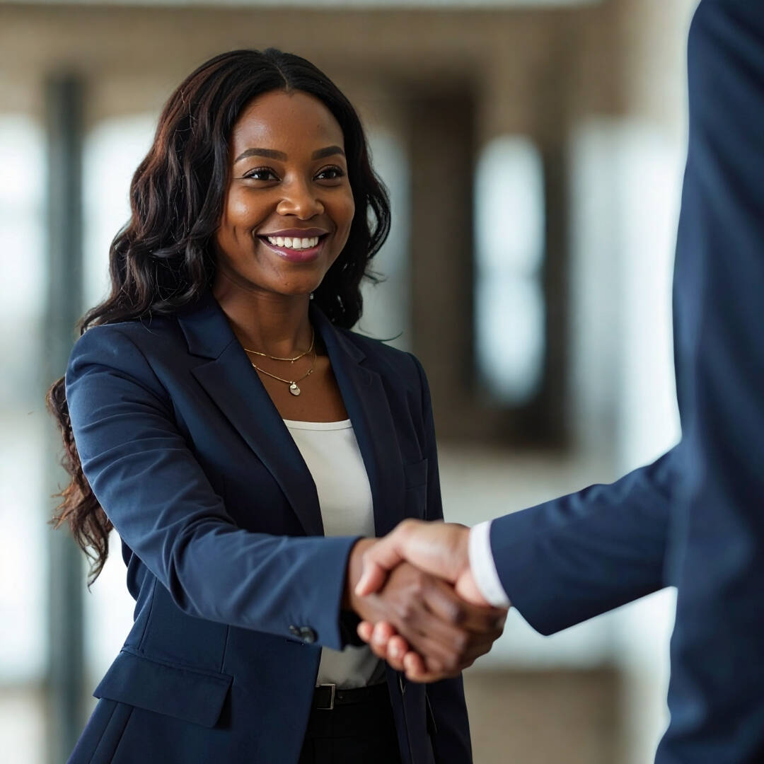African American woman shaking hands
